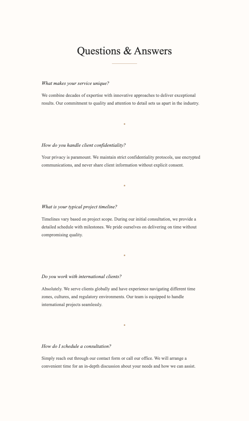 Elegant sophisticated Q&A